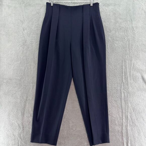 Lafayette148 Pants Women 8 Navy Blue Wool High Rise Tapered Leg Pleated Pockets - Picture 1 of 16